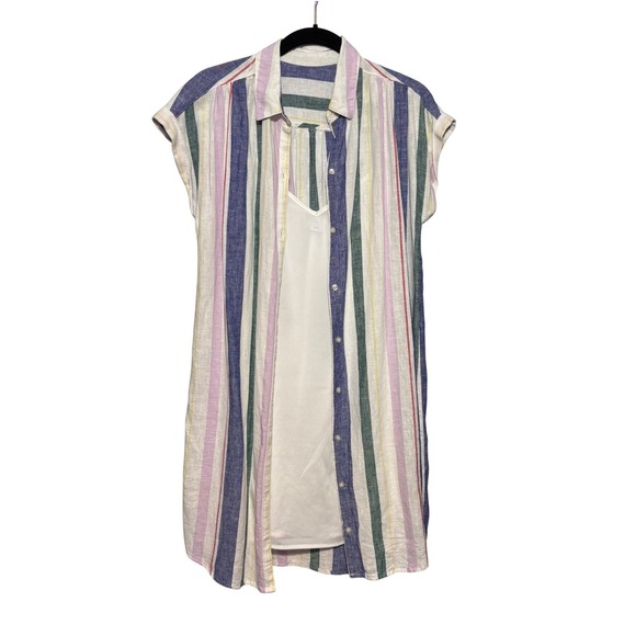 Old Navy Dresses & Skirts - Old Navy Linen Blend Striped Button Down Shirt Dress with Slip Small Multi-Color